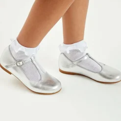 Beatrice amp; George Girls Silver Leather T-Bar Shoes New