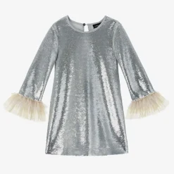 Monnalisa Girls Silver Sequin & Tulle Dress Best