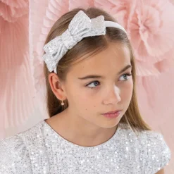 Patachou Girls Silver Sequin Bow Hairband