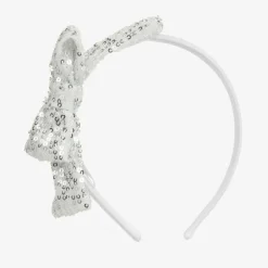 Patachou Girls Silver Sequin Bow Hairband