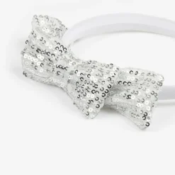 Patachou Girls Silver Sequin Bow Hairband