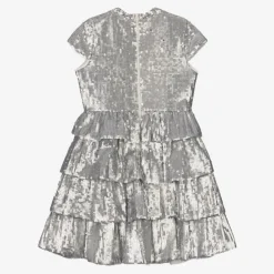 Marlo Kids Girls Silver Tiered Sequinned Tulle Dress