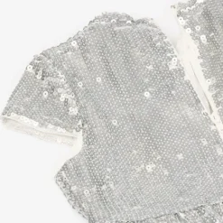 Marlo Kids Girls Silver Tiered Sequinned Tulle Dress