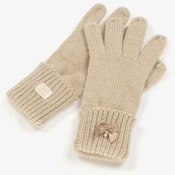Le Chic Girls Sparkly Beige Knitted Gloves Discount