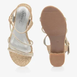 Sevva Girls Sparkly Gold Diamanté Sandals Clearance