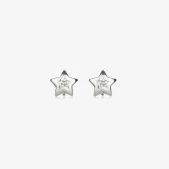 Little Star Girls Sterling Silver Diamond Star Earrings Outlet