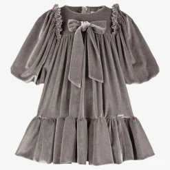 Jessie and James London Girls Taupe Grey Velour Dress Sale
