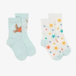 Frugi Girls White & Blue Cotton Socks (2 Pack) EnchantedForest Sale