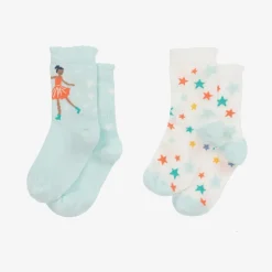 Frugi Girls White & Blue Cotton Socks (2 Pack) EnchantedForest Sale