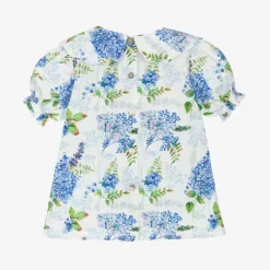 Phi Clothing Girls White & Blue Floral Cotton Blouse