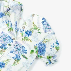 Phi Clothing Girls White & Blue Floral Cotton Blouse