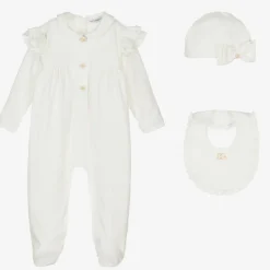 Dolce amp; Gabbana Girls White & Gold Cotton Babygrow Gift Set Sale