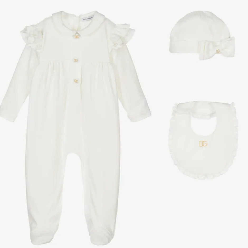 Dolce amp; Gabbana Girls White & Gold Cotton Babygrow Gift Set Sale