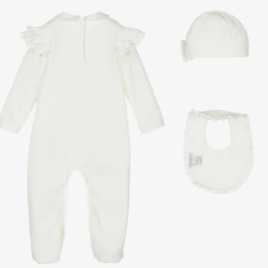 Dolce amp; Gabbana Girls White & Gold Cotton Babygrow Gift Set Sale