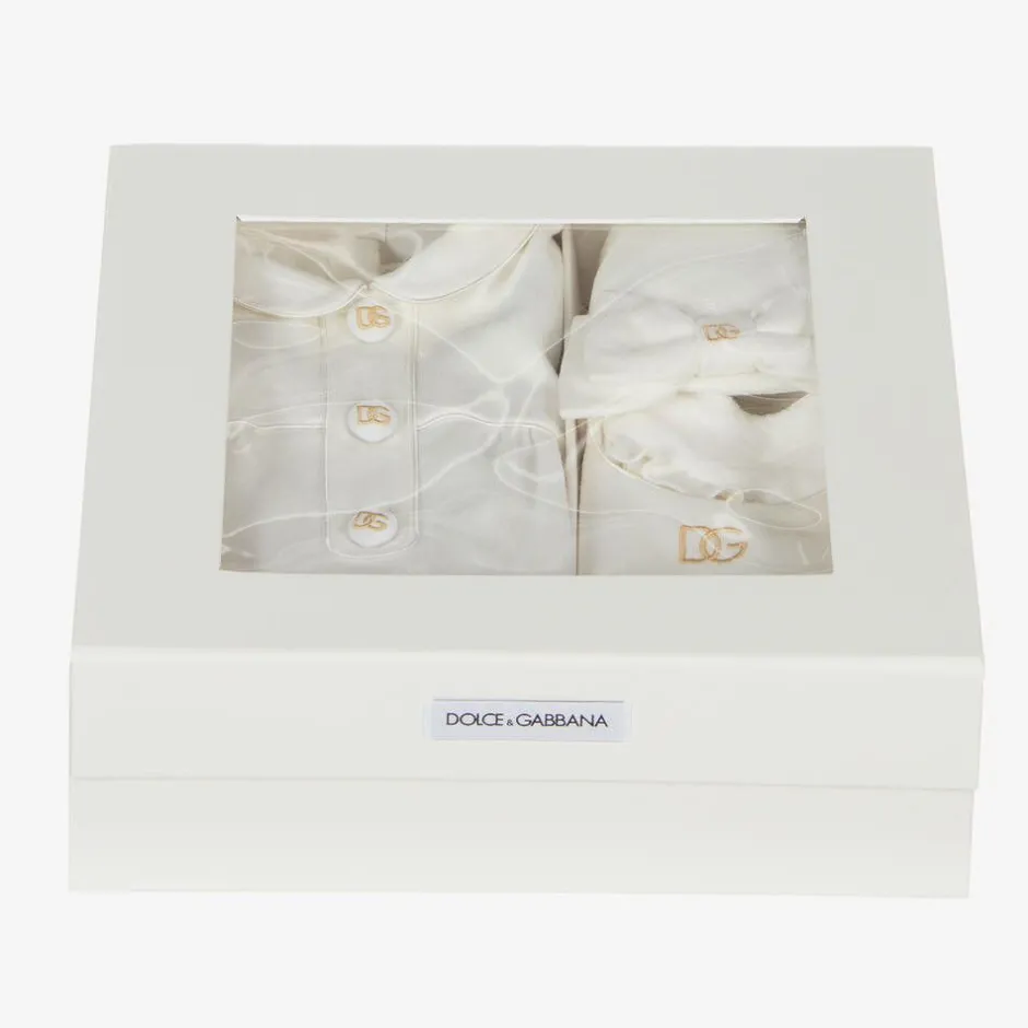 Dolce amp; Gabbana Girls White & Gold Cotton Babygrow Gift Set Sale