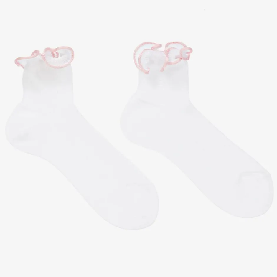 Story Loris Girls White & Pale Pink Ruffle Socks Online