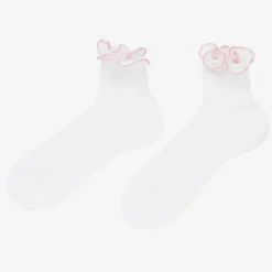 Story Loris Girls White & Pale Pink Ruffle Socks Online