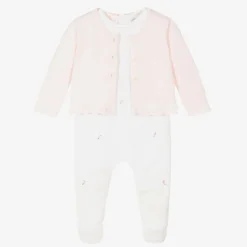 Emile et Rose Girls White & Pink Cotton Babygrow Set Discount