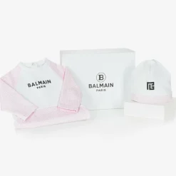 Balmain Girls White & Pink Cotton Babygrow Gift Set Online