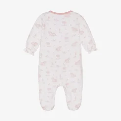 Babidu Girls White & Pink Cotton Babygrow Online