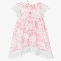 Selini Action Girls White & Pink Floral Beach Dress