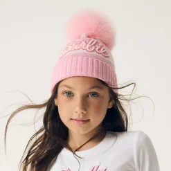 Monnalisa Girls White & Pink Knitted Beanie Hat Hot