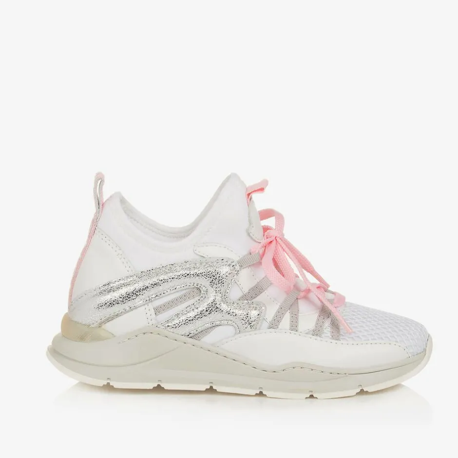 Moncler Enfant Girls White & Pink Trainers Outlet