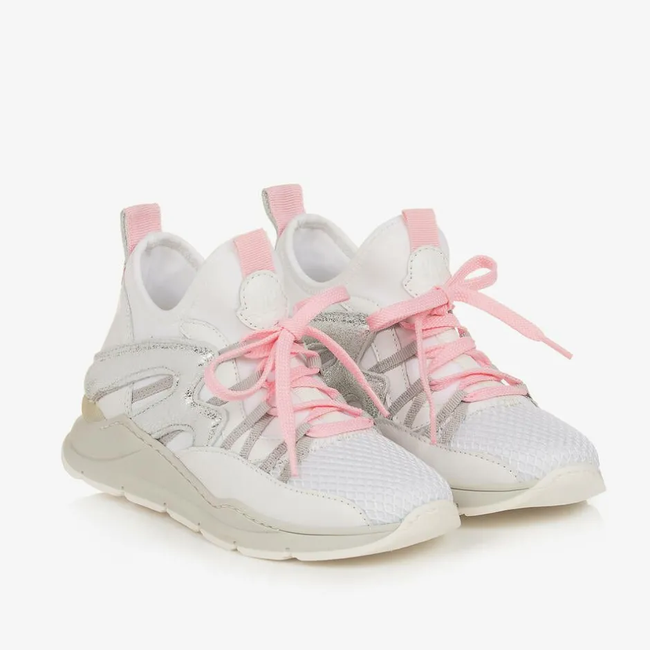 Moncler Enfant Girls White & Pink Trainers Outlet