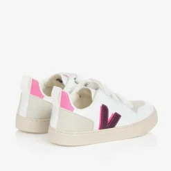 VEJA Girls White & Purple Faux Leather V-10 Trainers Hot