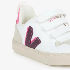 VEJA Girls White & Purple Faux Leather V-10 Trainers Hot