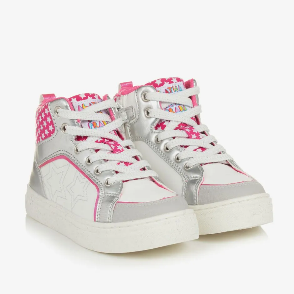 Agatha Ruiz de la Prada Girls White & Silver Star High-Top Trainers