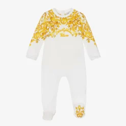 Dolce amp; Gabbana Girls White & Yellow Cotton Babysuit Set