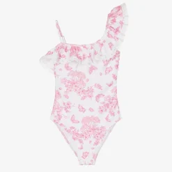 Selini Action Girls White Beaded & Ruffle Swimsuit Best