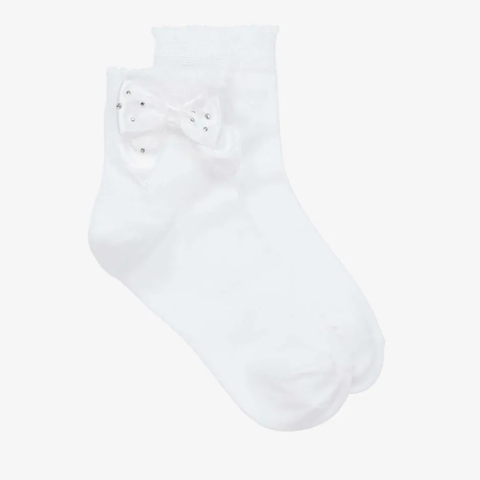 Story Loris Girls White Bow Cotton Socks New