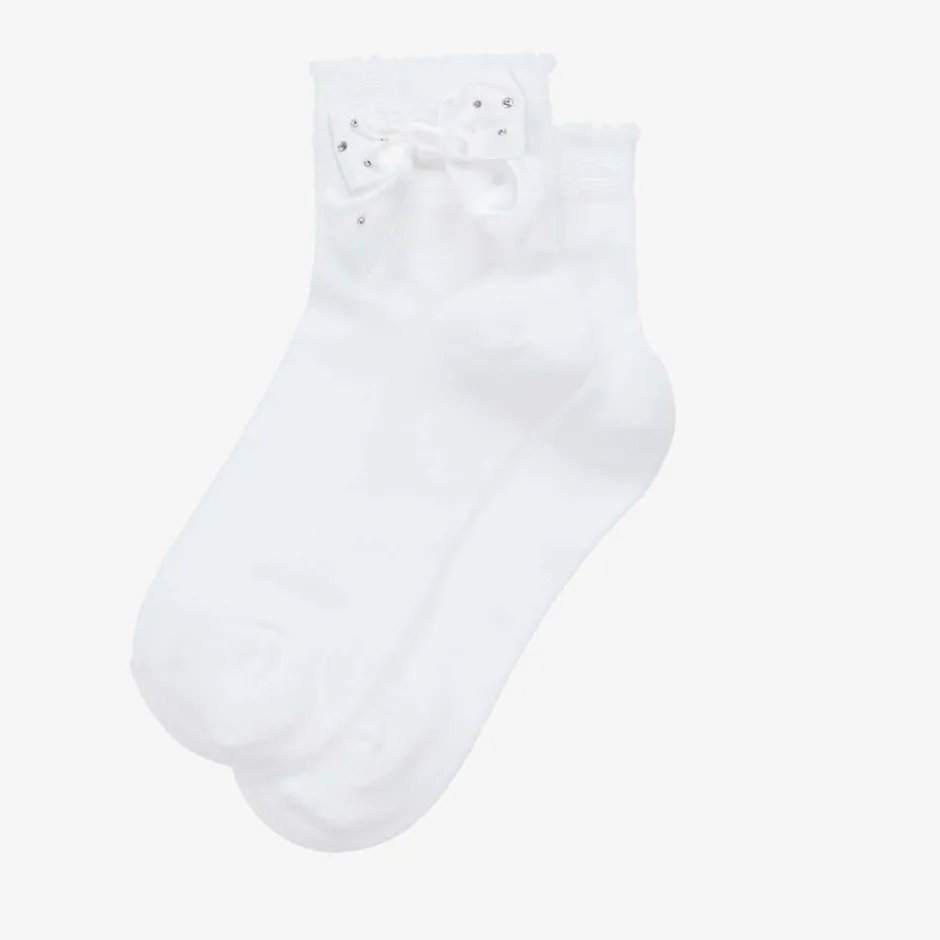 Story Loris Girls White Bow Cotton Socks New