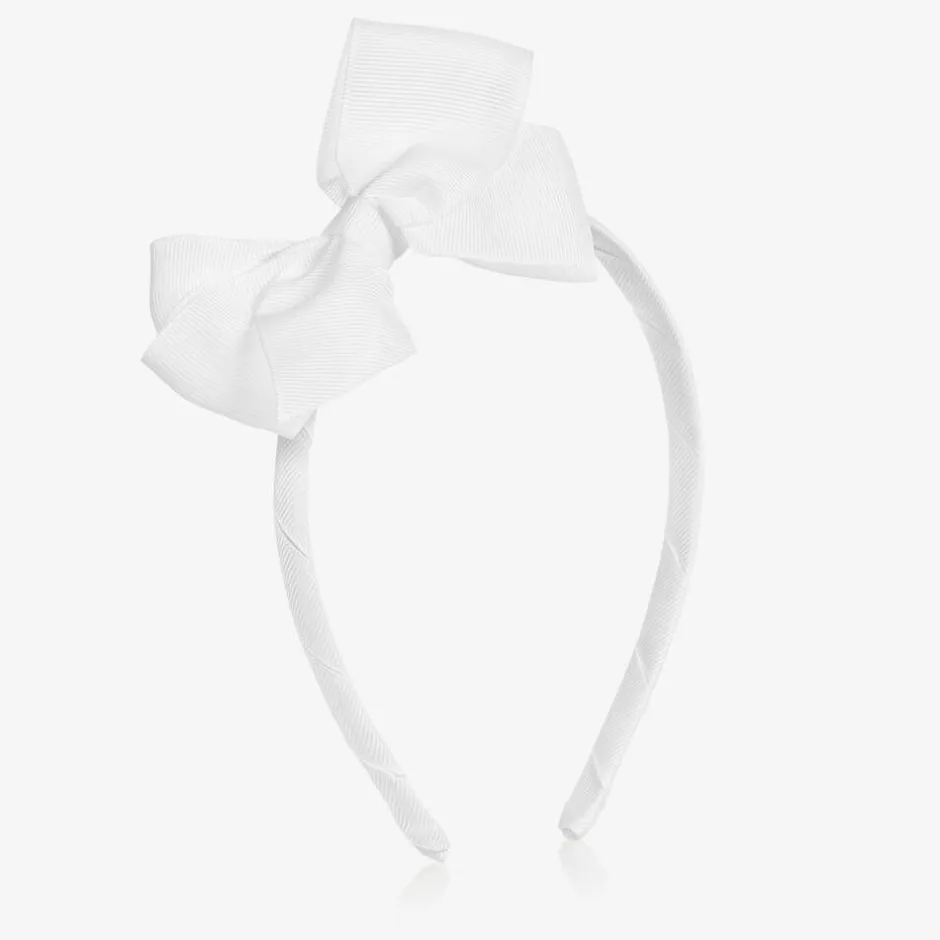 Peach Ribbons Girls White Bow Hairband Discount