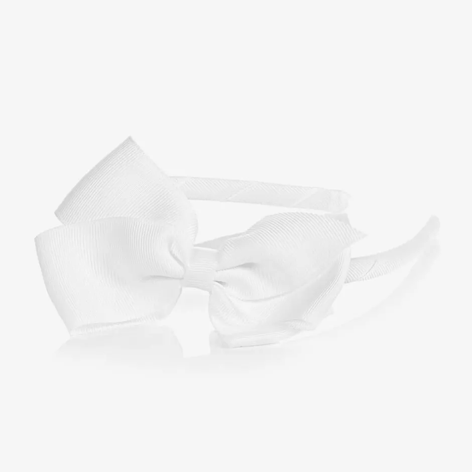 Peach Ribbons Girls White Bow Hairband Discount