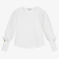 Angels Face Girls White Bow Sleeve Top New