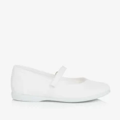Pisamonas Girls White Canvas Bar Shoes New