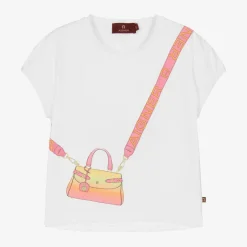 AIGNER Girls White Cotton Bag Print T-Shirt Best