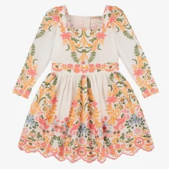 Marlo Kids Girls White Cotton Embroidered Floral Dress Discount