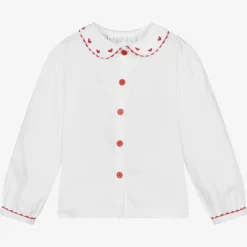 Rachel Riley Girls White Cotton Heart Blouse Ivory Sale
