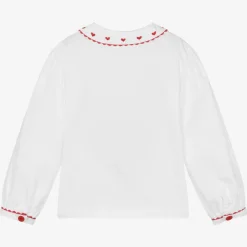 Rachel Riley Girls White Cotton Heart Blouse Ivory Sale