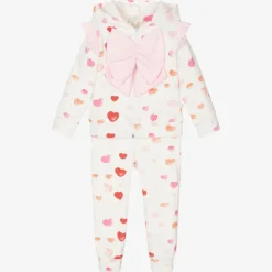 Caramelo Kids Girls White Cotton Heart Print Tracksuit Hot