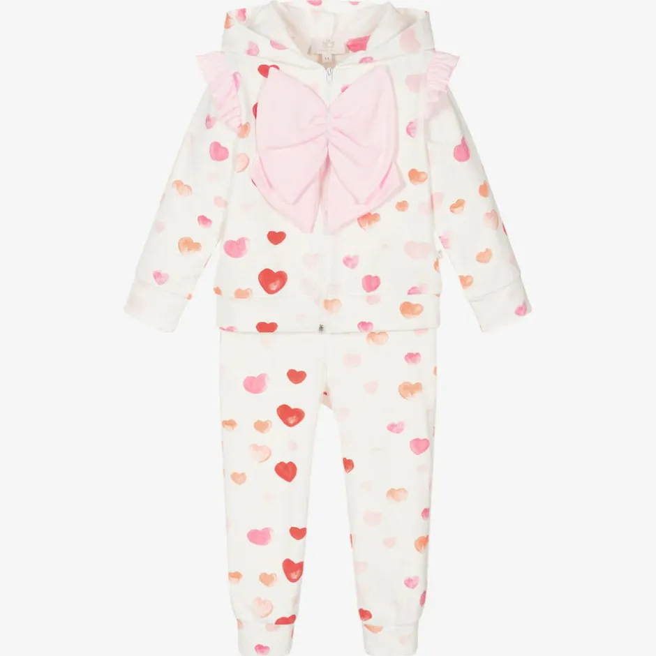 Caramelo Kids Girls White Cotton Heart Print Tracksuit Hot