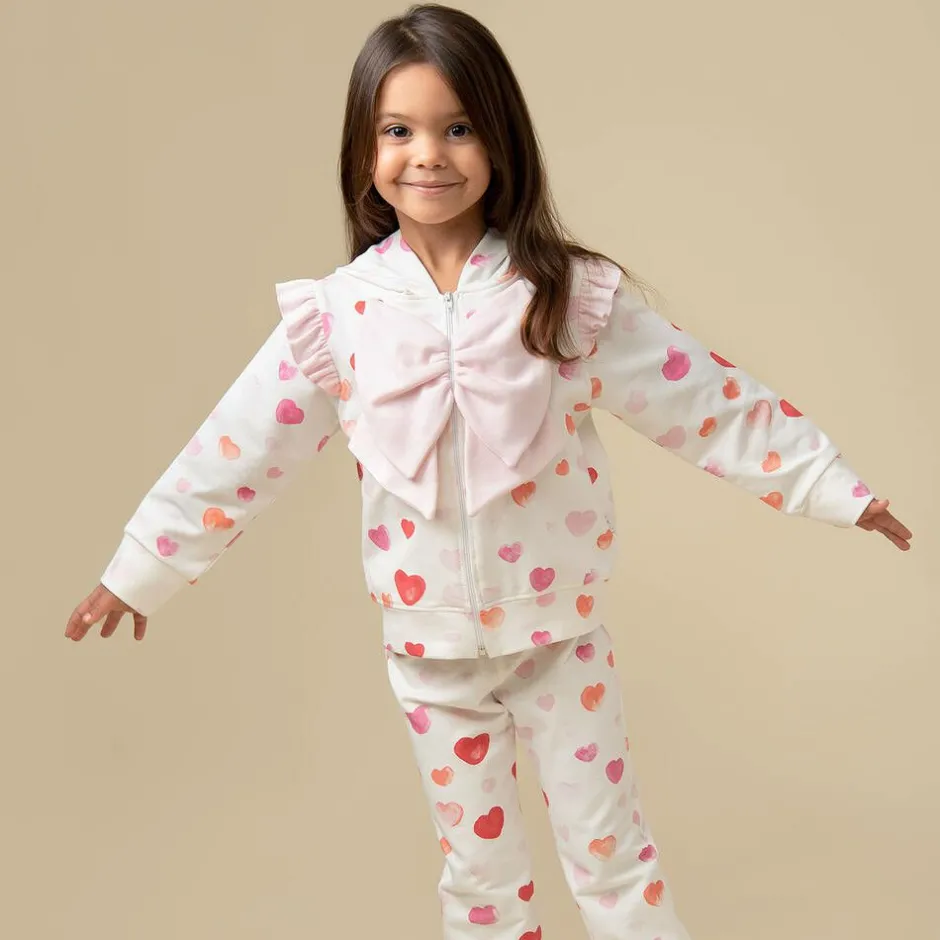 Caramelo Kids Girls White Cotton Heart Print Tracksuit Hot