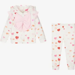 Caramelo Kids Girls White Cotton Heart Print Tracksuit Hot