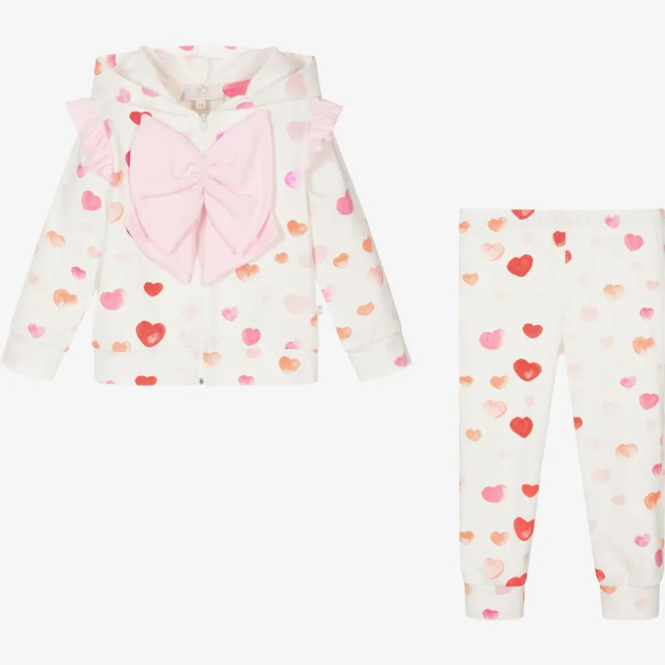 Caramelo Kids Girls White Cotton Heart Print Tracksuit Hot