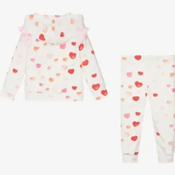 Caramelo Kids Girls White Cotton Heart Print Tracksuit Hot
