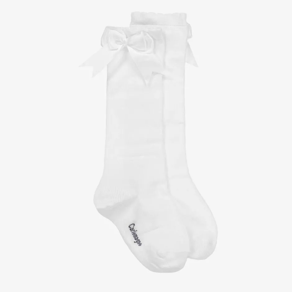 Carlomagno Girls White Cotton Knee Length Socks Hot